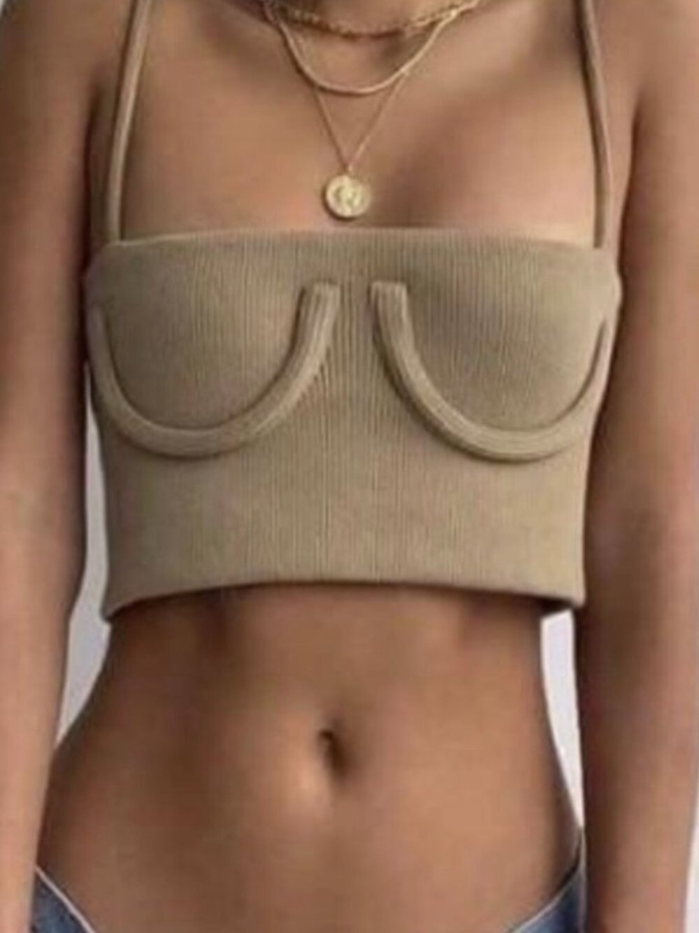 Orseund Iris Brown Ribbed Knit Bustier Underwire Crop Top M